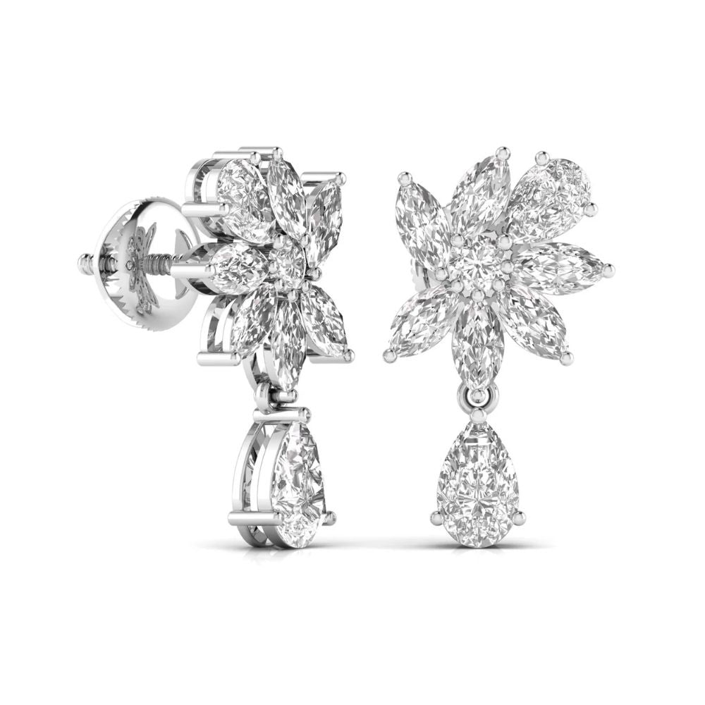 Floral Cluster Diamond Drop Earrings