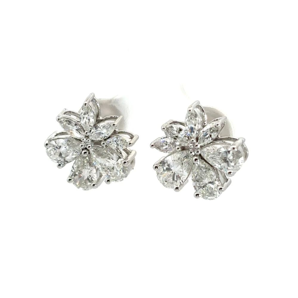 Floral Diamond Cluster Stud Earrings