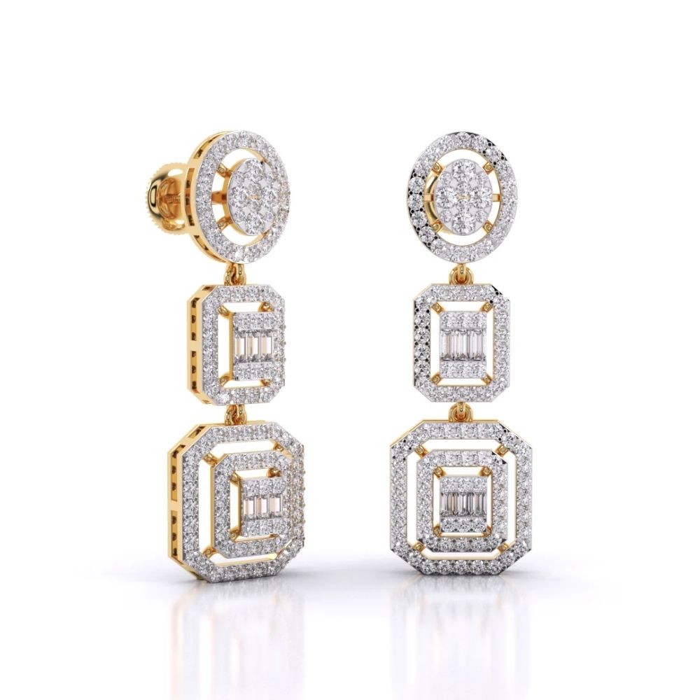 Geometric Multi-Shape Diamond Drop Earrings