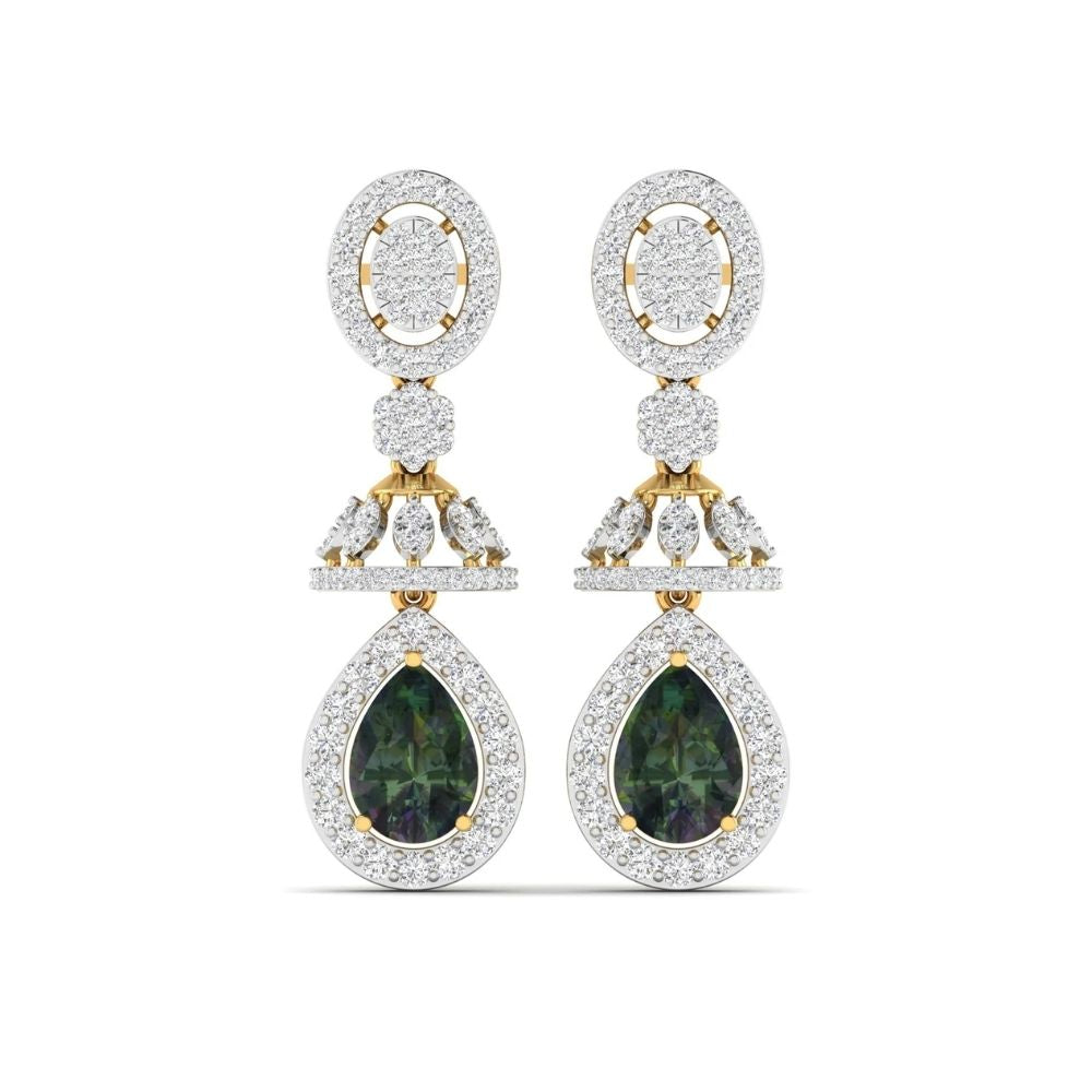 Pear-Shaped Green Gemstone Diamond Drop Earrings