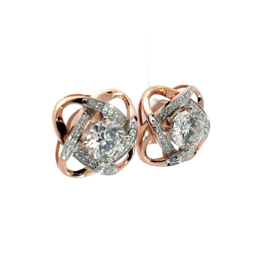 Intertwined Rose and White Diamond Stud Earrings