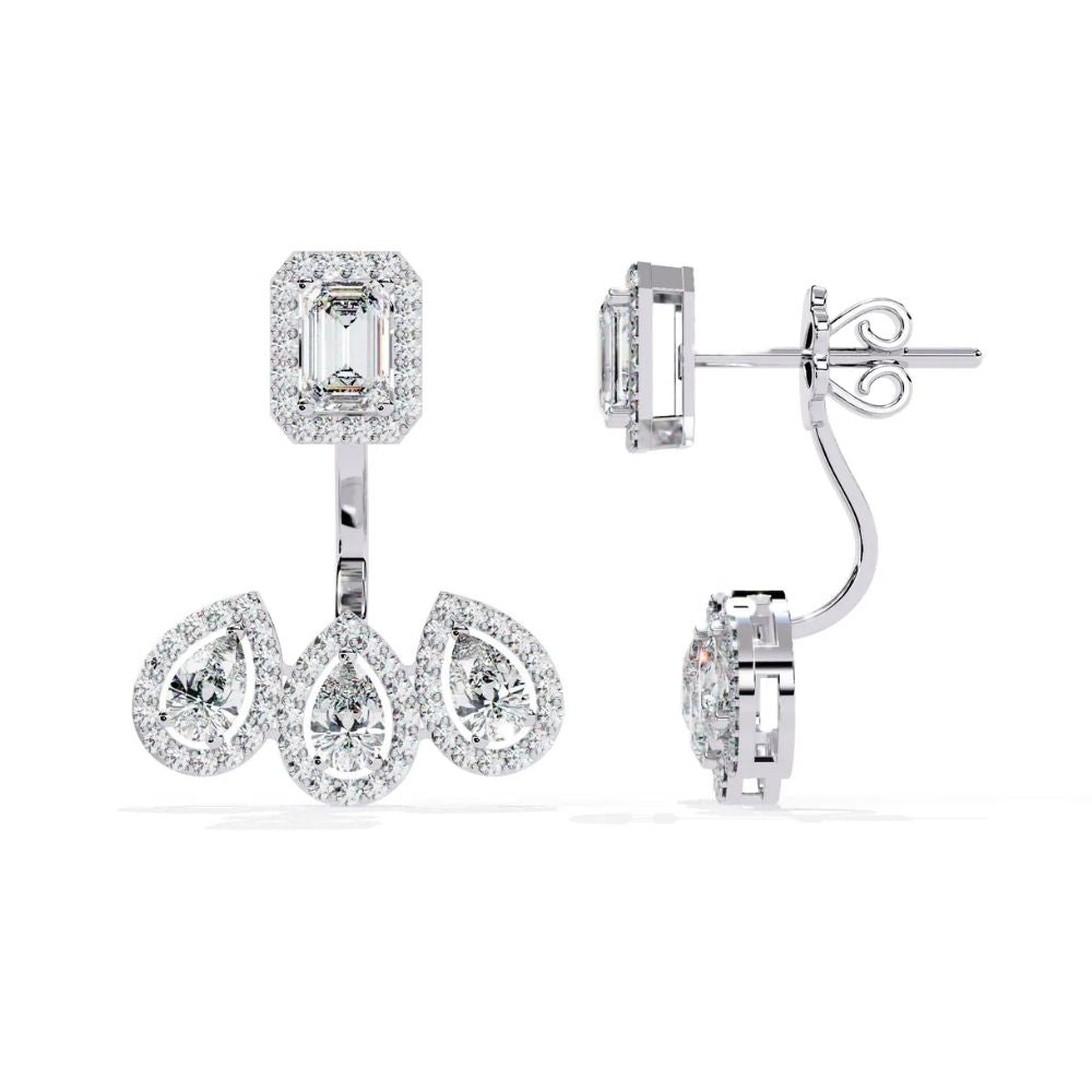 Emerald-Cut and Pear Halo Diamond Jacket Earrings