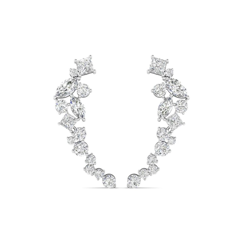 Mixed-Cut Diamond Curved Hoop Earrings