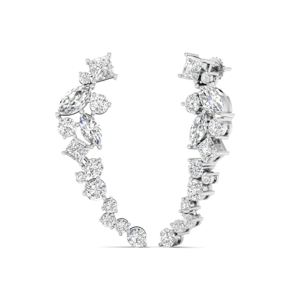 Mixed-Cut Diamond Curved Hoop Earrings
