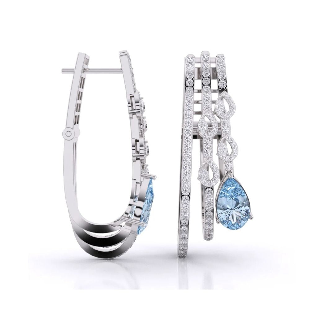 Contemporary Blue Topaz and Diamond Dangling Earrings