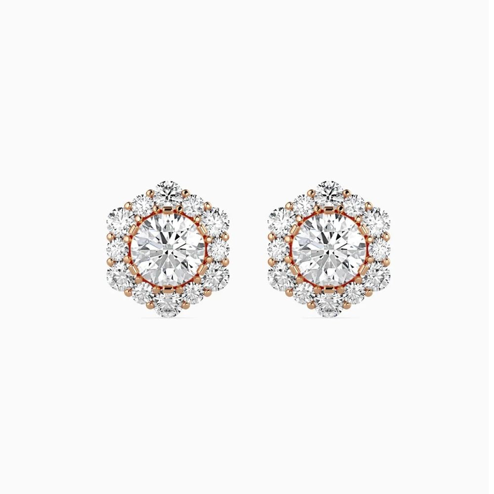 Double Halo Diamond Stud Earrings in Floral Setting