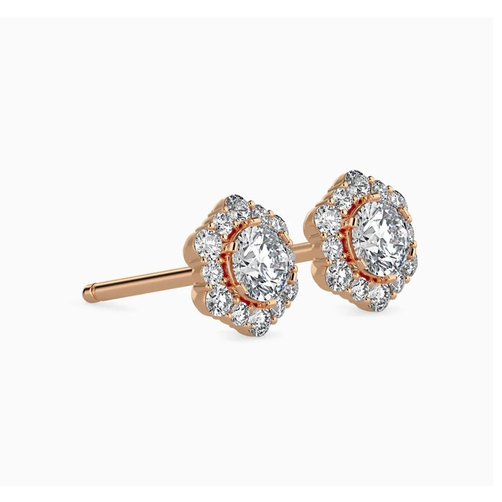Double Halo Diamond Stud Earrings in Floral Setting