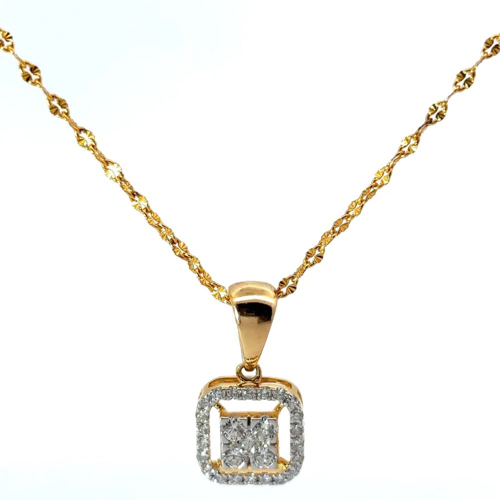 Square Diamond Halo Pendant Necklace in Gold