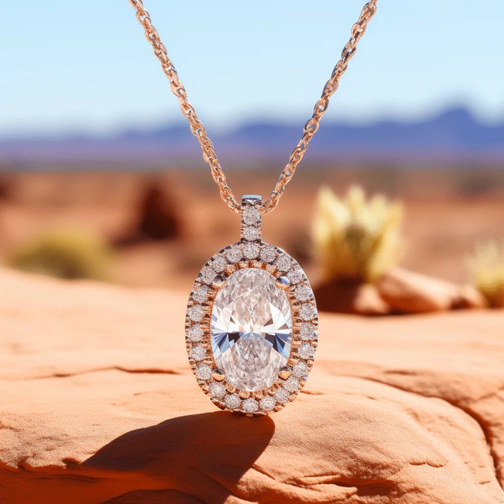 Oval Halo Diamond Pendant Necklace