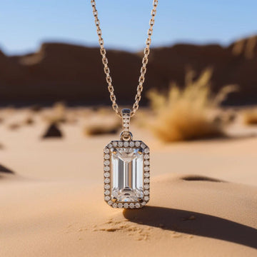 Emerald Halo Diamond Pendant Necklace