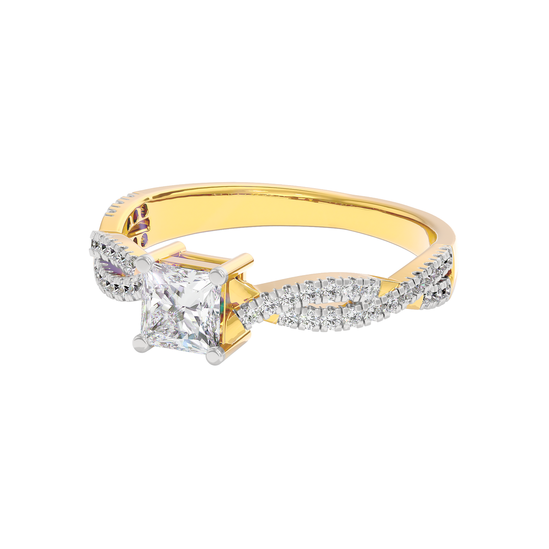 Princess Cut Diamond Ring with Twisted Pave Band