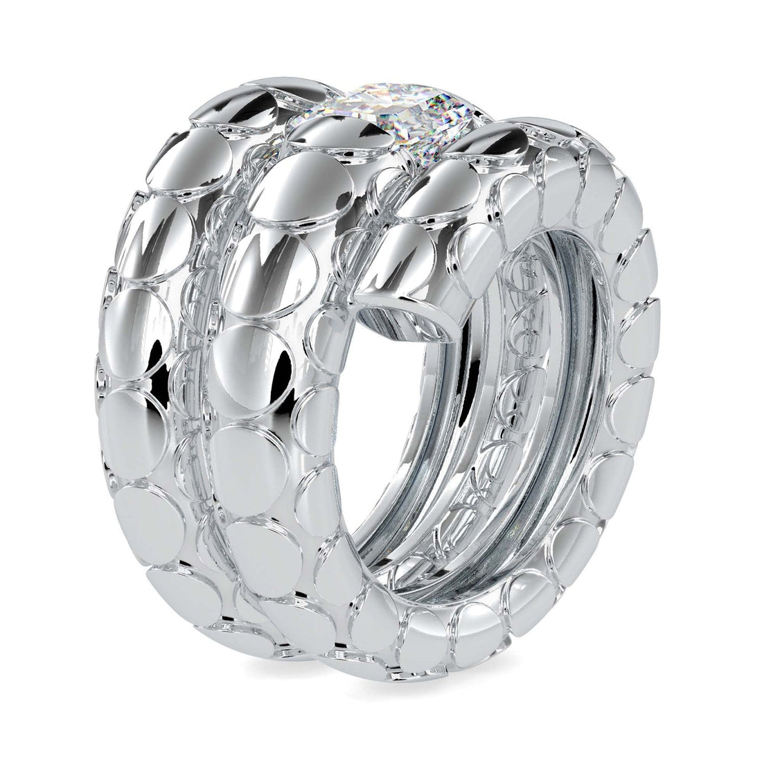 Bold Textured Band Ring with Emerald-Cut Diamond