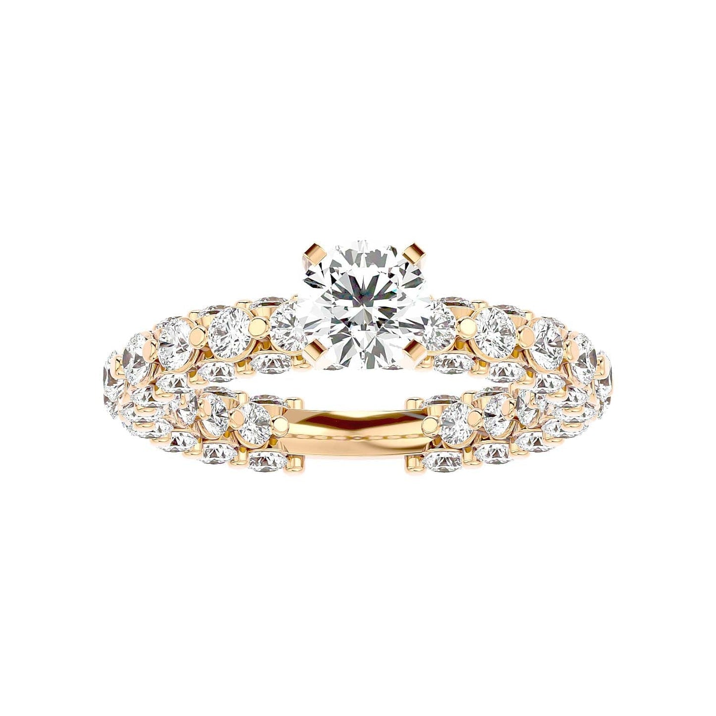 Double Band Diamond Ring with Round Solitaire Center