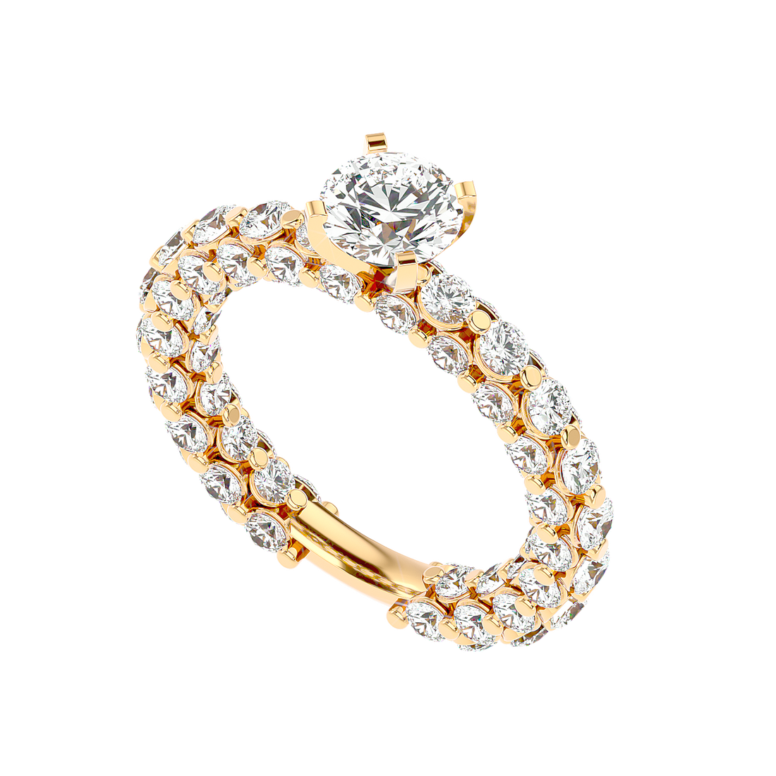 Double Band Diamond Ring with Round Solitaire Center