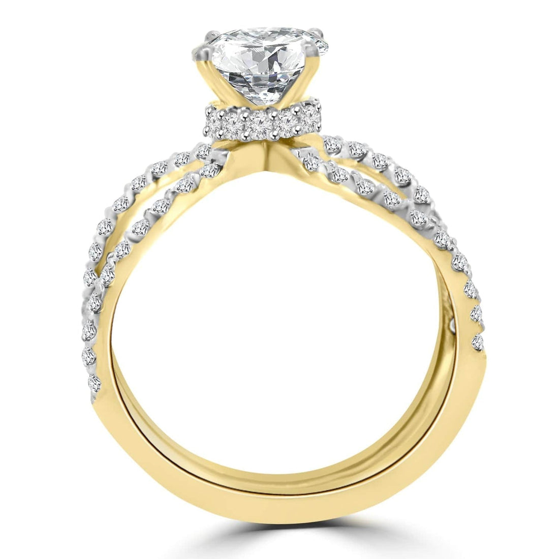 Criss-Cross Diamond Ring with Round Solitaire Center