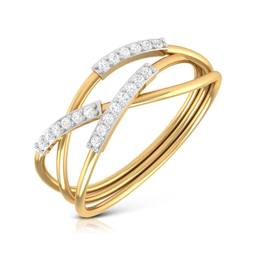 Contemporary Multi-Band Diamond Ring with Pave Strips