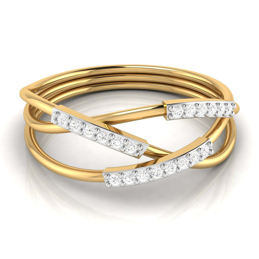 Contemporary Multi-Band Diamond Ring with Pave Strips