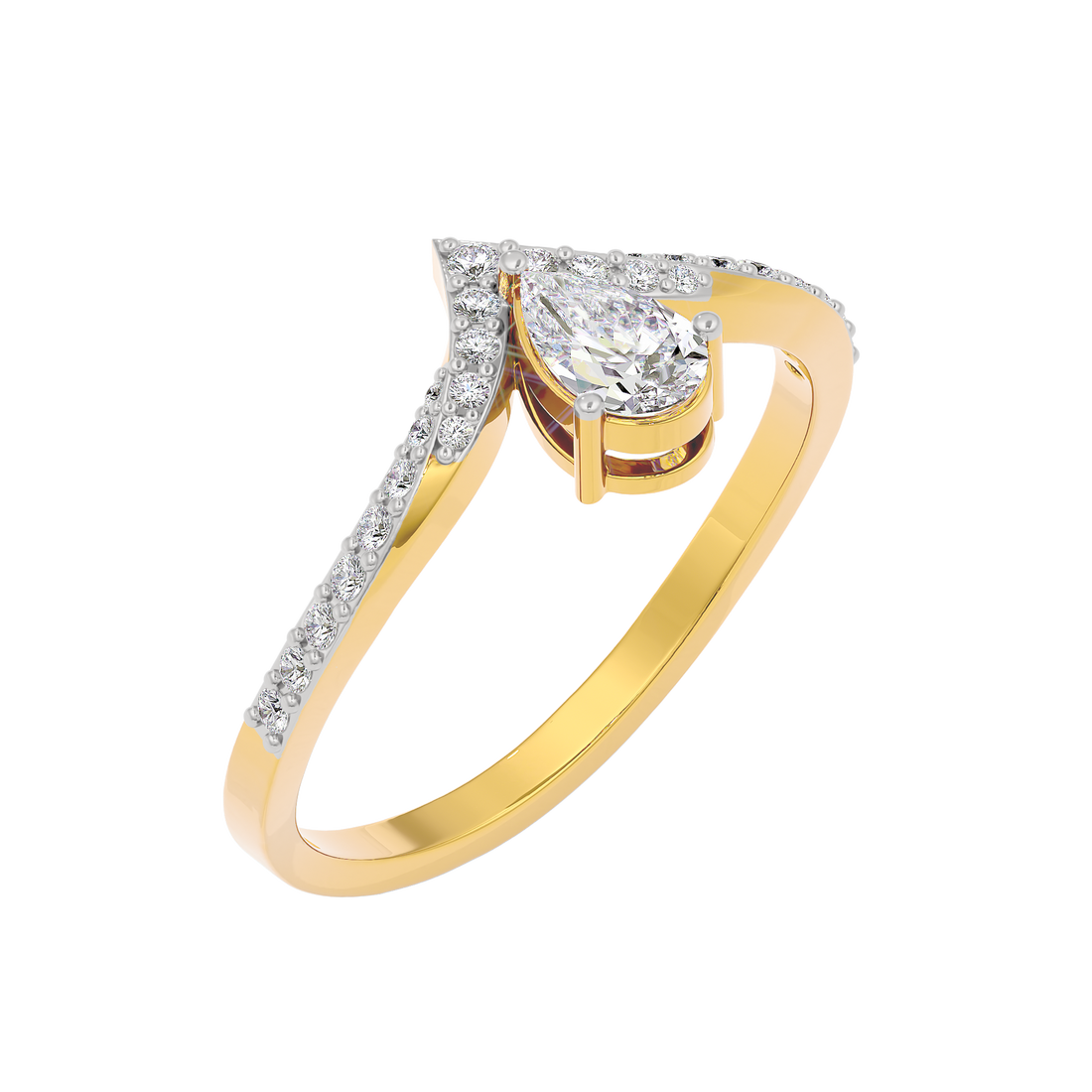 Pear Cut Diamond Ring with Chevron Pave Band