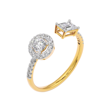 Open Halo Diamond Ring with Dual Centerpiece Design