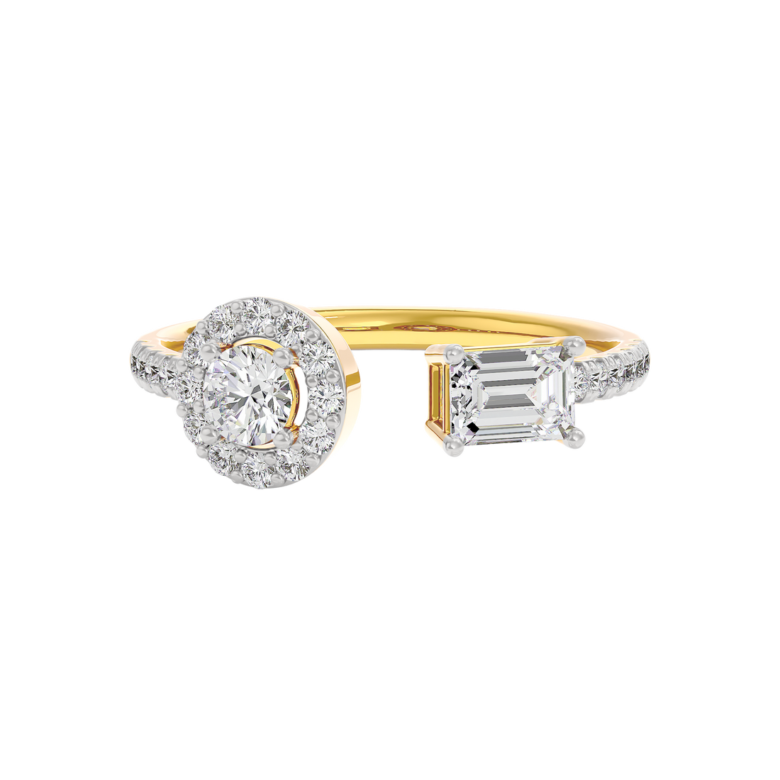 Open Halo Diamond Ring with Dual Centerpiece Design